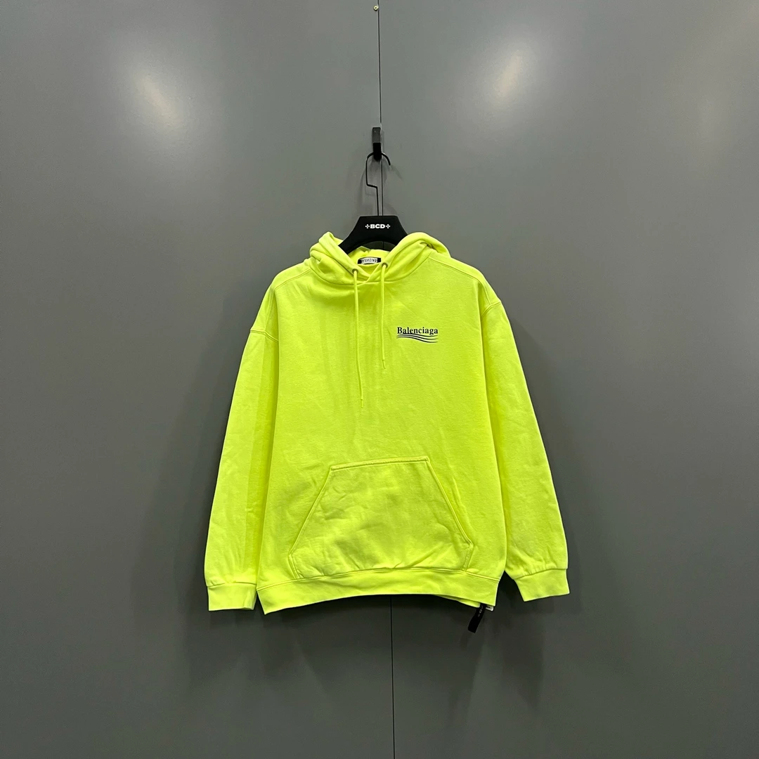 99新 Balenciaga/巴黎世家 h923  荧光黄可乐帽衫 S码 016837