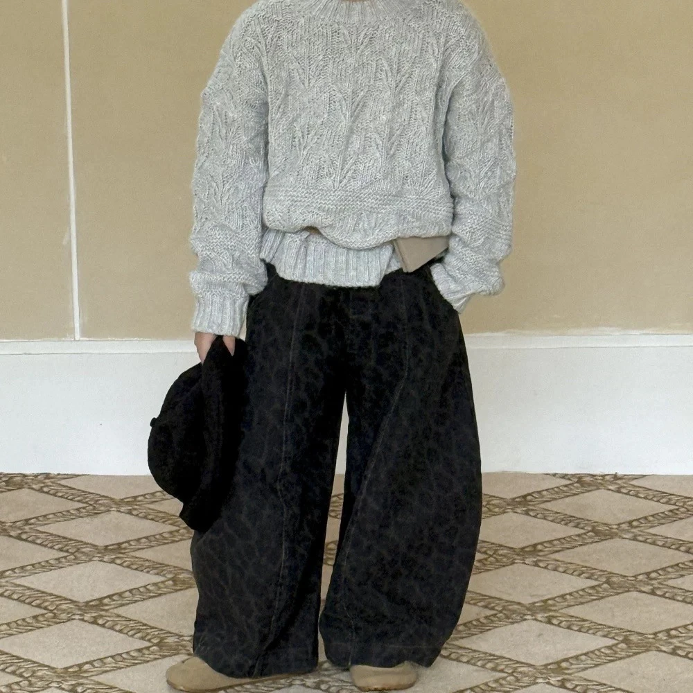 男童牛仔裤秋季2025新款韩版儿童直筒阔腿裤女孩宽松时髦豹纹长裤