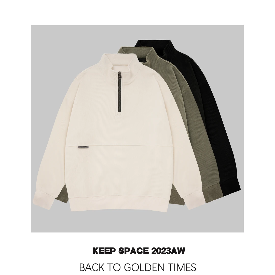 男装冬季立领套头加厚博澳绒半拉链卫衣通勤百搭保暖23410#4073