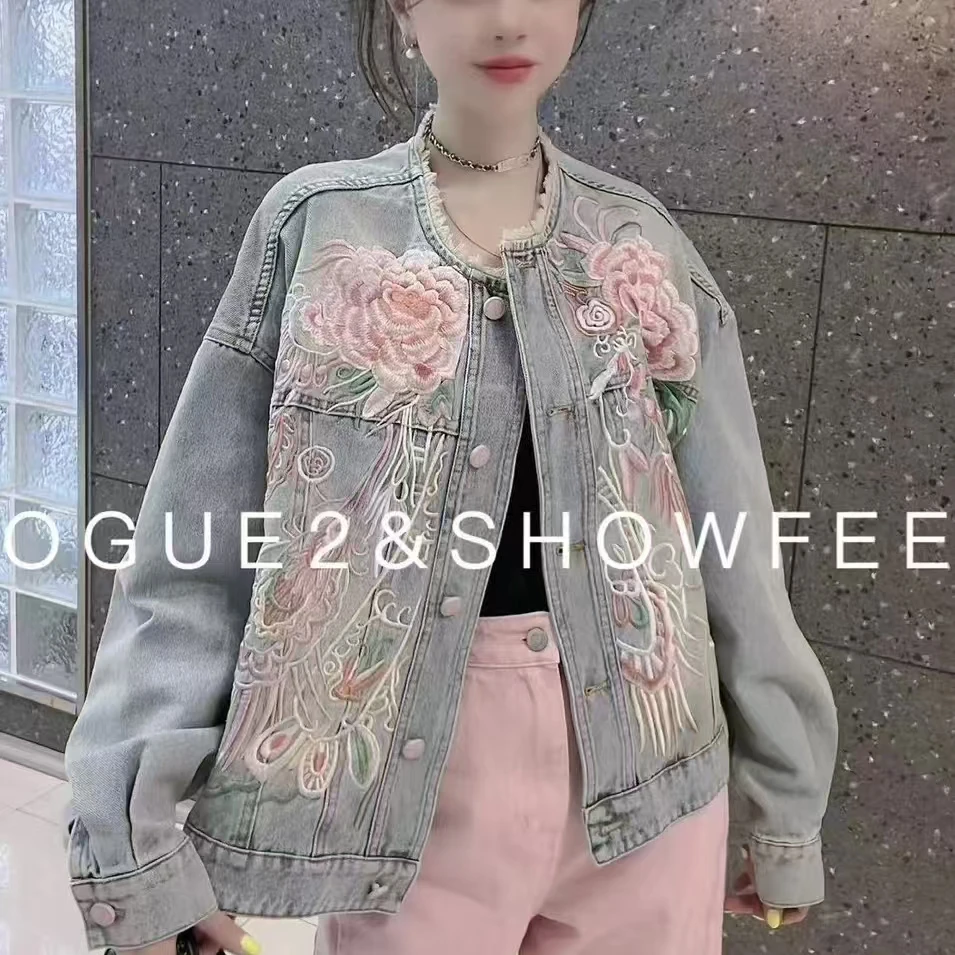岚岚大码高端大气上档次刺绣百搭显瘦牛仔外套1033