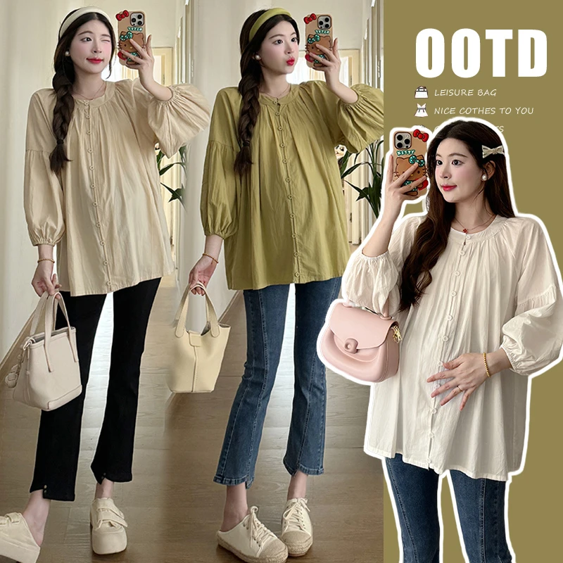 【晴晴】孕妇上衣2025春季新款时尚小清新可哺乳灯笼袖衬衫孕妇春装