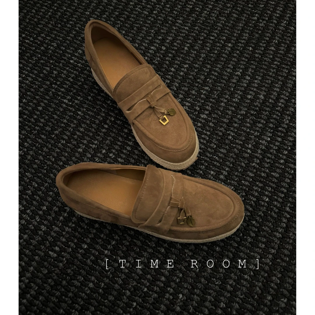 TIME ROOM 2025冬季新款休闲风厚底渔夫鞋增高乐福鞋