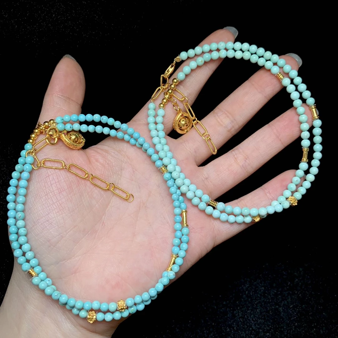 【小宝珠宝】21 T85977-S925银镶嵌绿松石项链-多样性发一件-3mm+