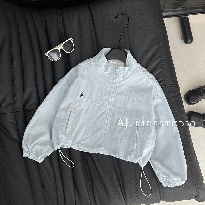 阿卷2025春秋韩版儿童纯色休闲宽松刺绣夹克风衣拉链外套MPG5631