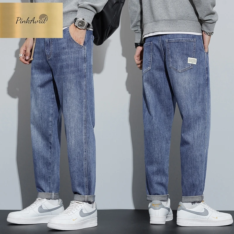 PinkAvril牛仔裤男士加绒休闲裤2025春夏季新款潮牌修身青年长裤