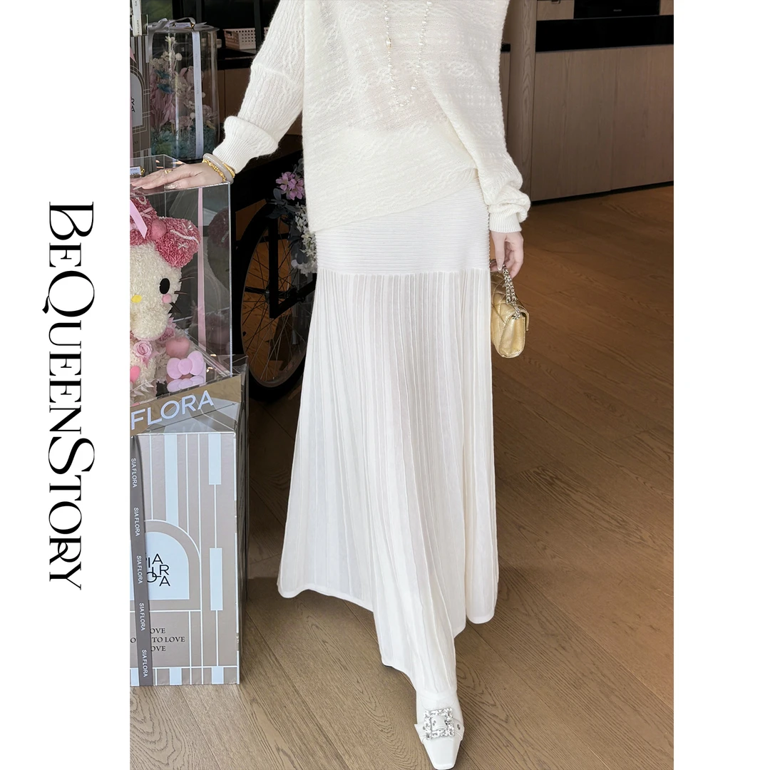 余潇潇【纯白箴言】慵懒氛围感羊毛混纺弹力腰包臀A摆长半裙