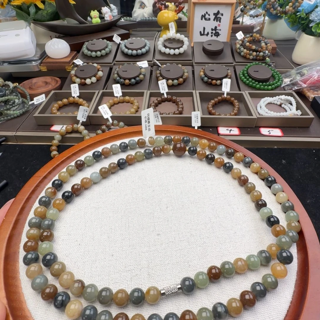 和田玉未镶嵌手链卡8楼兰108带一颗顶珠，40