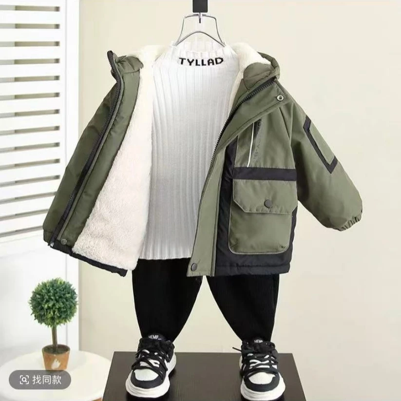 儿童棉衣男童冬装派克棉服男孩加绒加厚外套JY035