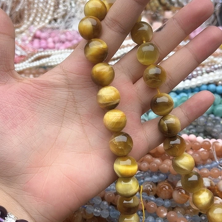 未镶嵌玛瑙/玉髓珠宝半成品一条14mm左右金虎眼石