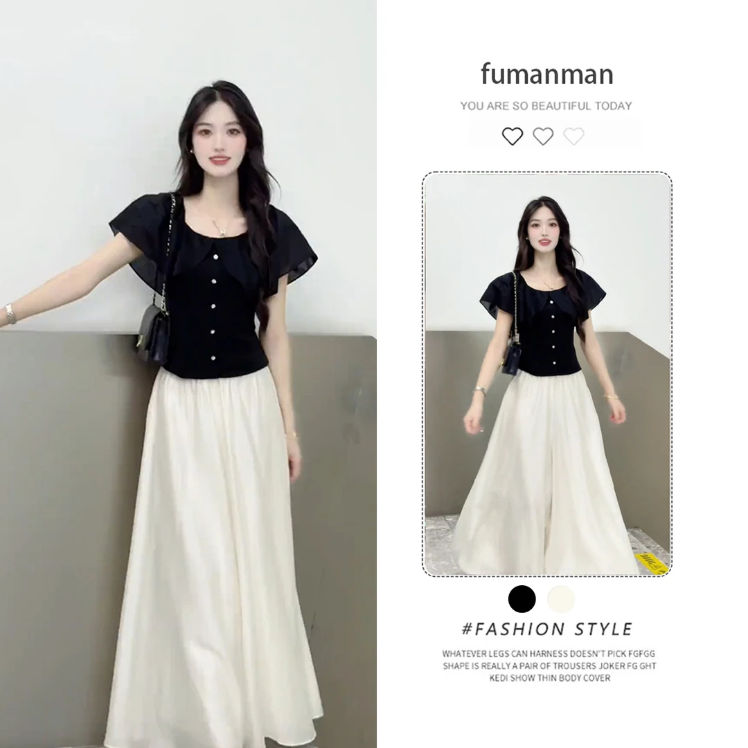 夏季韩系套装女2025新款设计感洋气减龄上衣搭高腰显瘦裙裤两件套