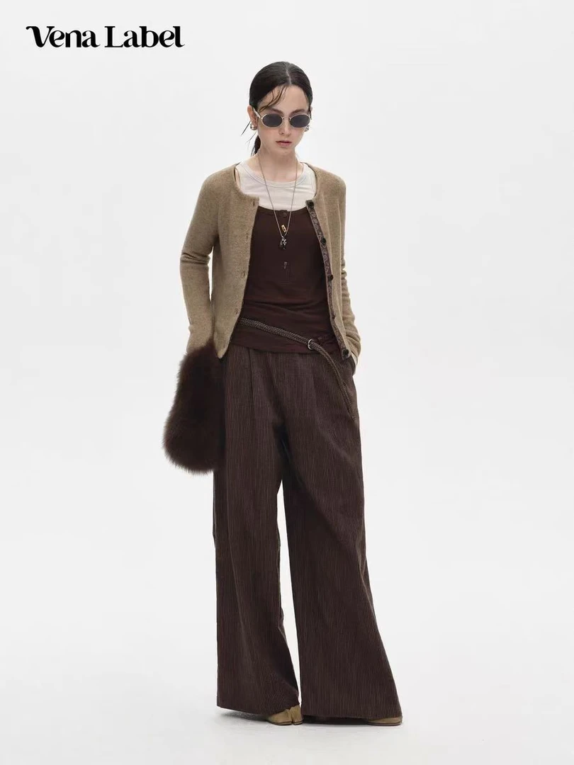 Vena Label条纹休闲裤女25FW秋冬新款显瘦遮肉宽松慵懒风直筒长裤