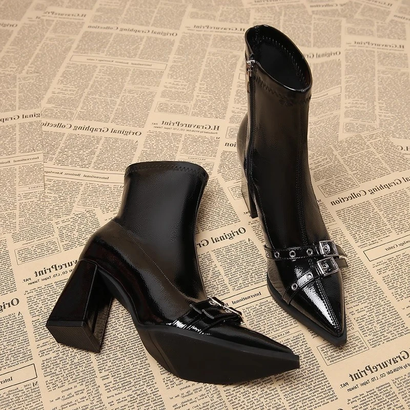 真皮绝美气质秋冬法式小短靴女款高跟小个子法式复古瘦瘦