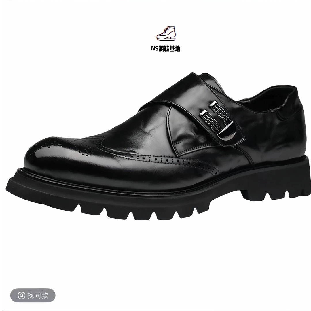 UNO男士头层牛皮百搭休闲商务皮鞋帅气低帮布洛克雕花套脚乐福鞋