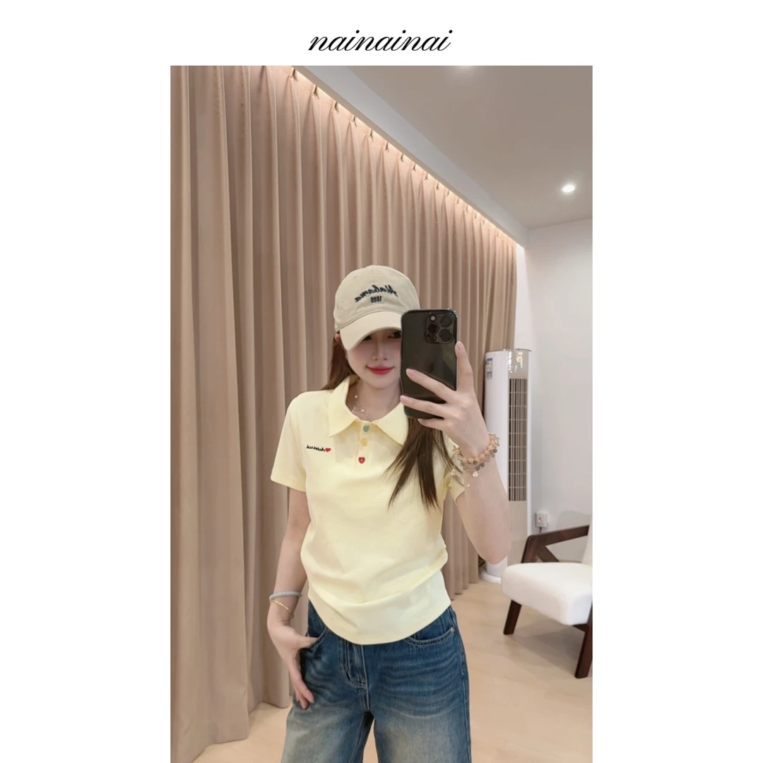 奈奈妮【芥末曲奇】T恤短袖女2025夏季新款休闲显瘦百搭减龄9837
