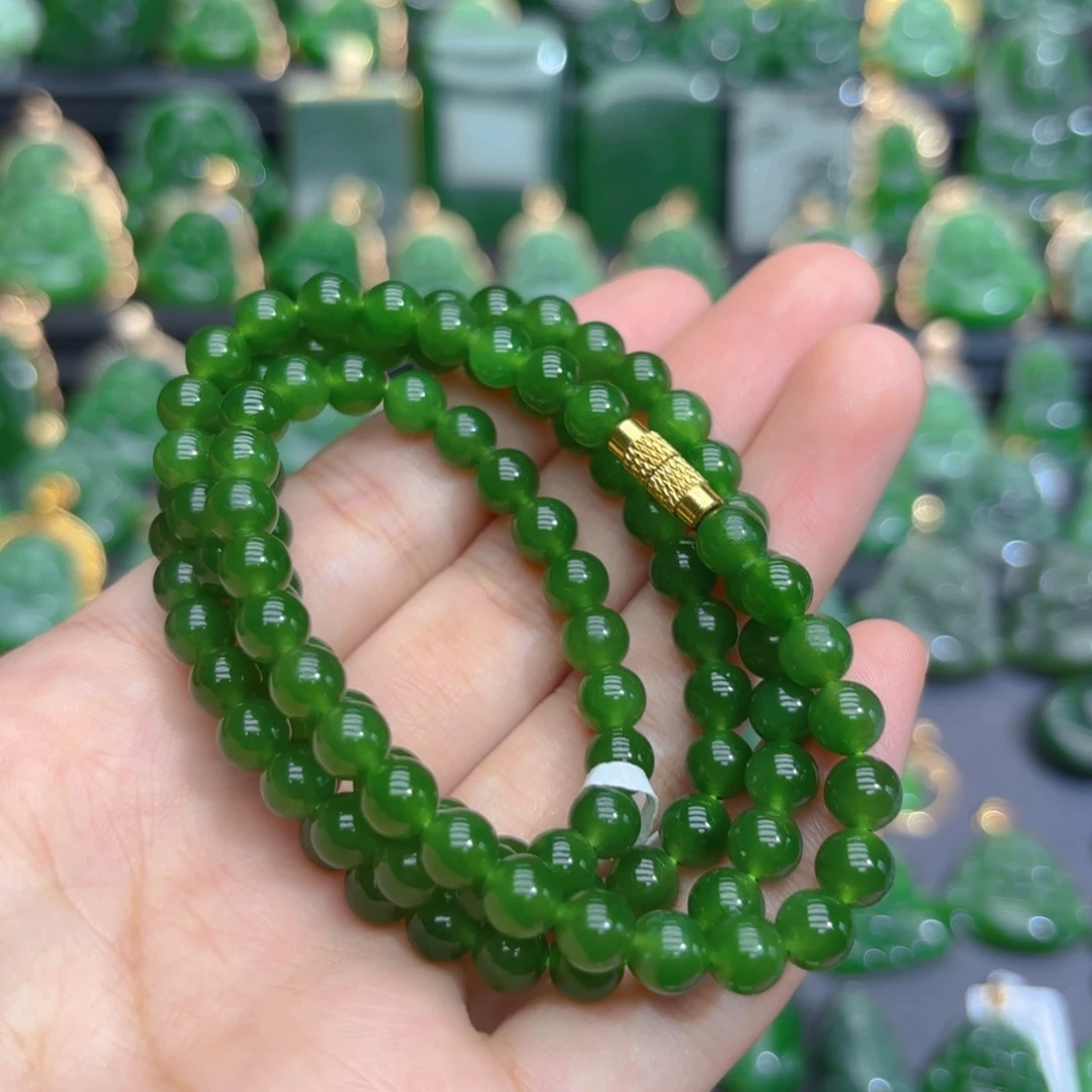 颈饰未镶嵌和田玉（碧玉）卡六阳绿多圈