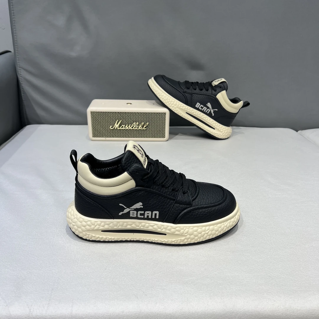 2025秋冬新款韩版百搭宽松中帮休闲皮面设计百搭摇摇增高厚底男鞋