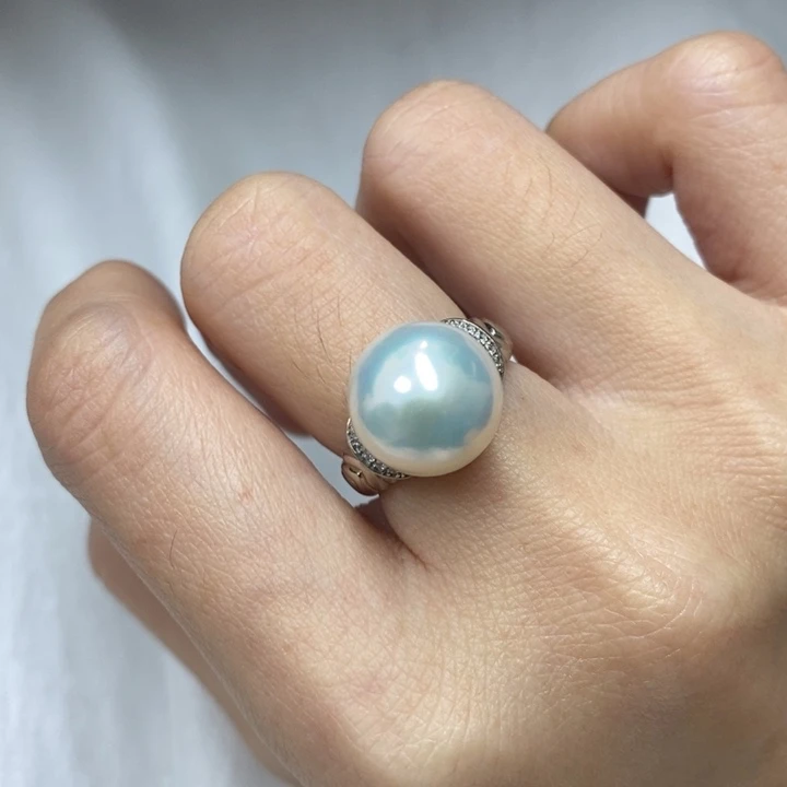 银S925镶嵌戒指淡水珍珠，链接12