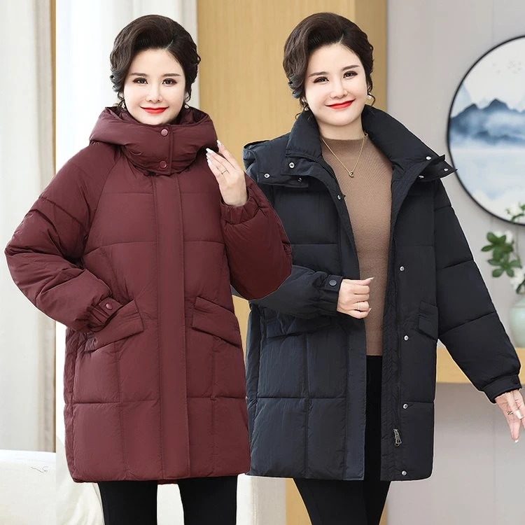 妈妈大码棉袄-女冬季加绒加厚保暖外套秋装中老年人宽松气质