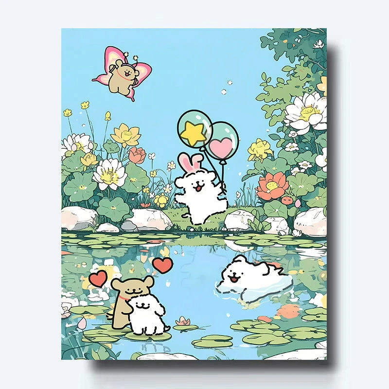 diy数字油画线条小狗填色涂色超可爱手残手工手绘卡通动漫装饰画
