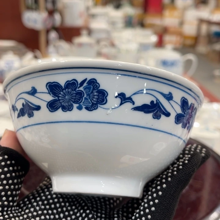 陶瓷醴陵群力釉下青花饭碗5寸