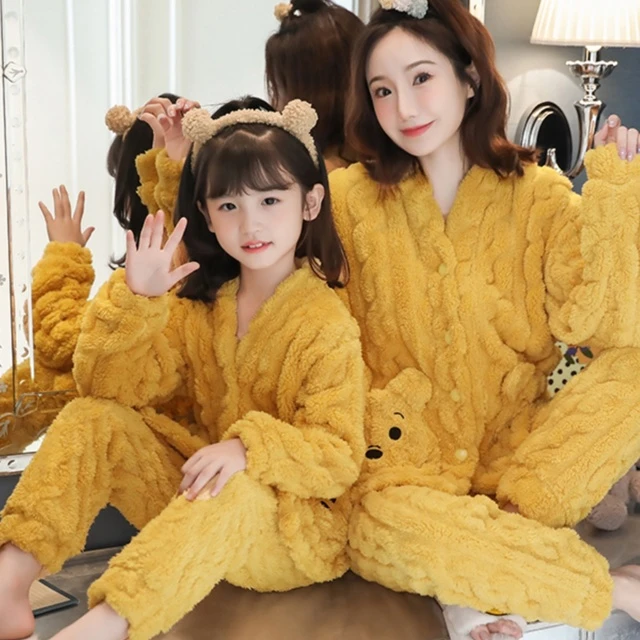 亲子睡衣秋冬加厚珊瑚绒母女绒布童装女童家装保暖套装新款