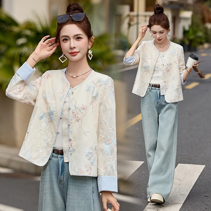 新中式国风刺绣蕾丝短外套女春季高级感洋气显瘦小个子气质上衣