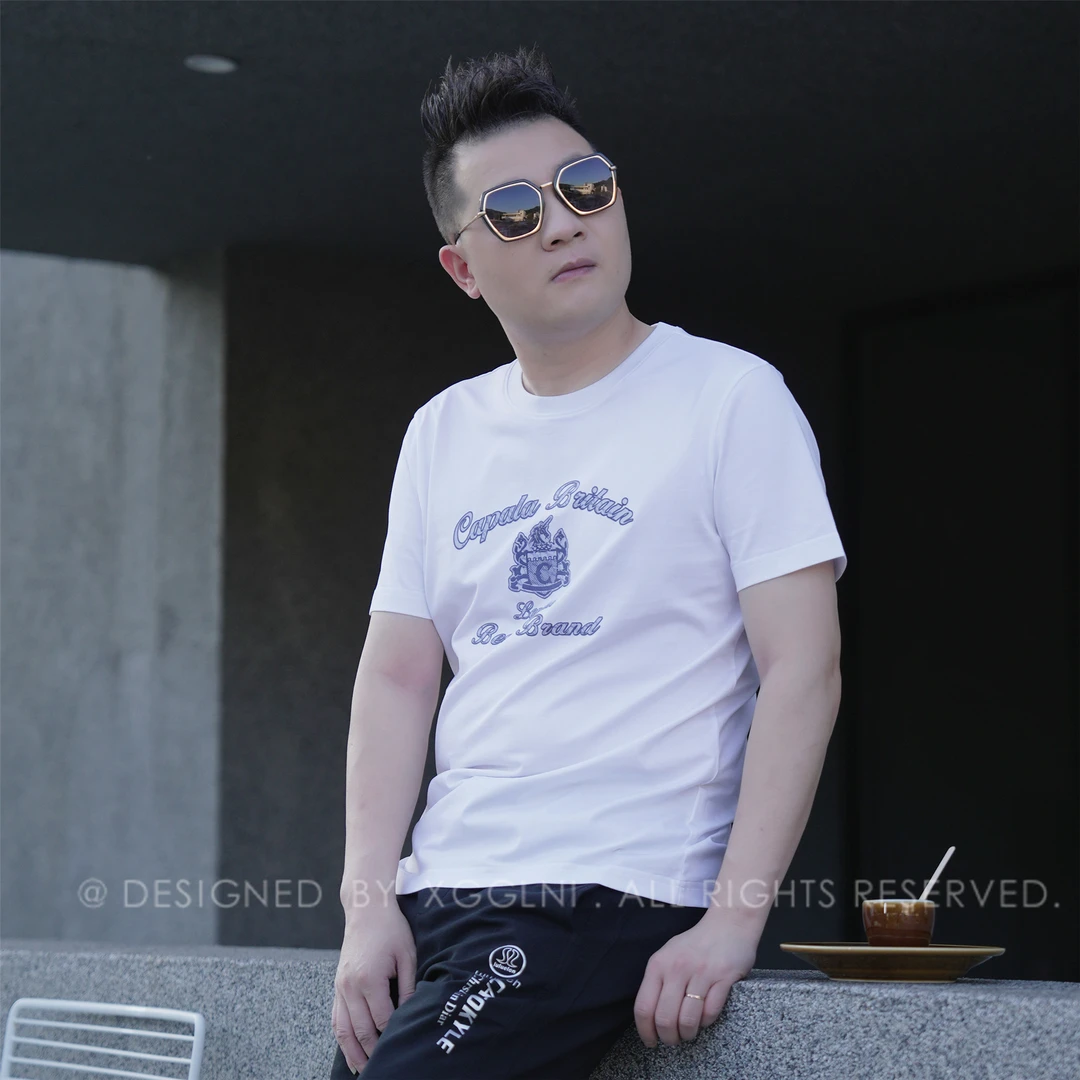 XGGLNI夏季款CPL三排字母中间C男士品质高端轻奢洋气时尚短袖t恤