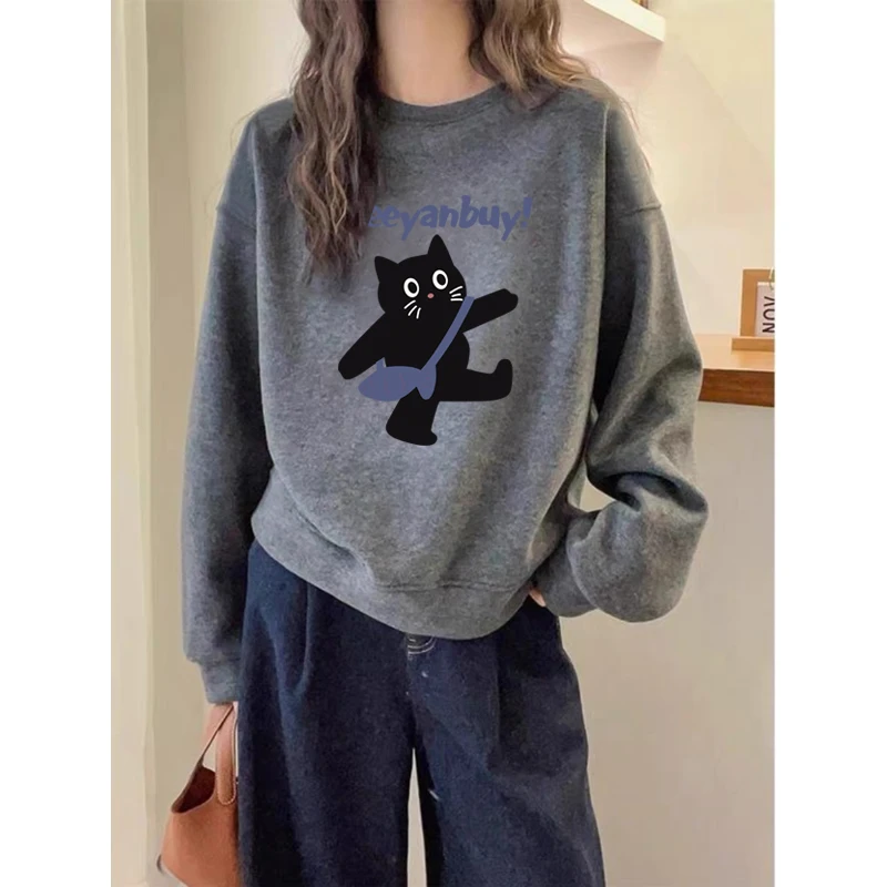 圆领套头打底衫加绒加厚卫衣女2025秋冬新款宽松韩版外套春秋薄款