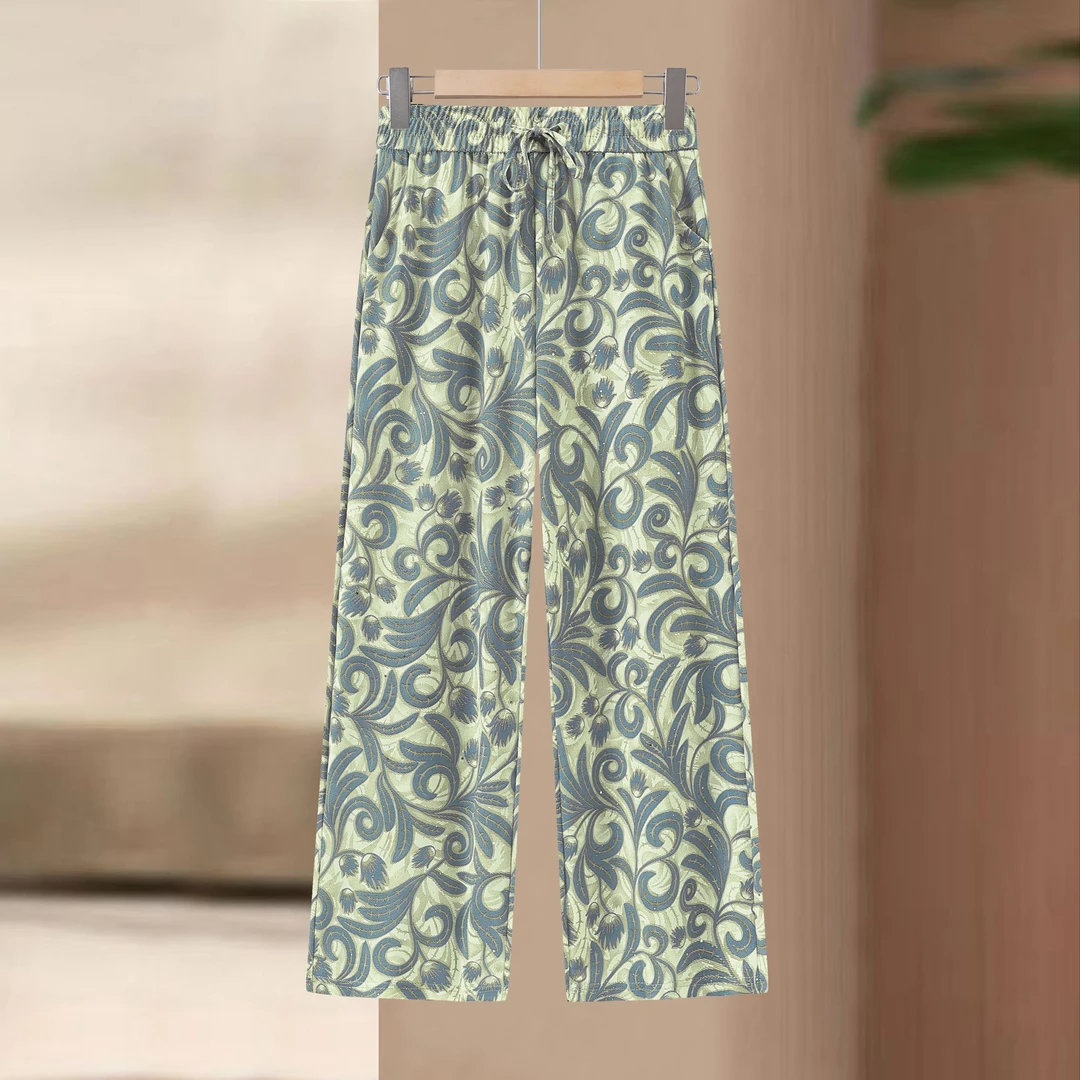 冰丝舒适提花印花薄款夏季透气满印休闲裤阔腿裤