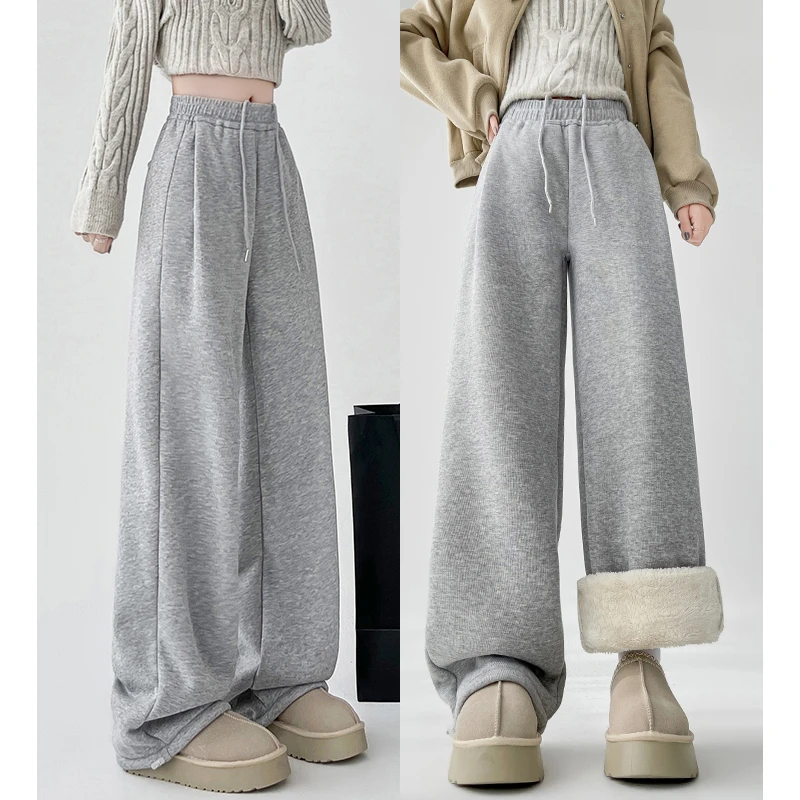 特厚羊羔绒运动裤女秋冬加绒加厚卫裤冬季保暖棉裤宽松休闲阔腿裤