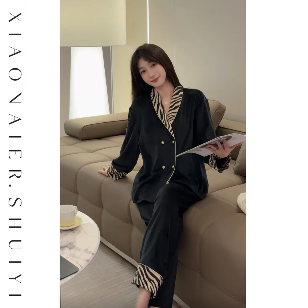 【夜影斑马】秋冬海岛绒长袖长裤显瘦高级气质可外穿套装