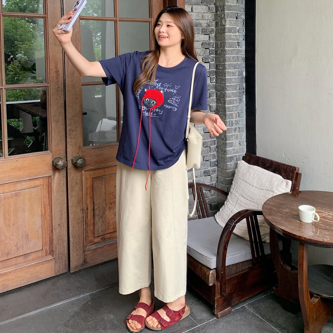 ALINDM【轻松解构裤】定制大码胖mm夏季200斤直筒休闲裤女IG5071