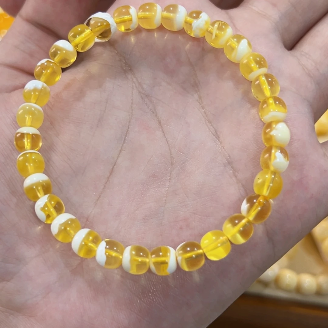 未镶嵌蜜蜡手链跪***总6.5m金漆白聚宝盆老型手串