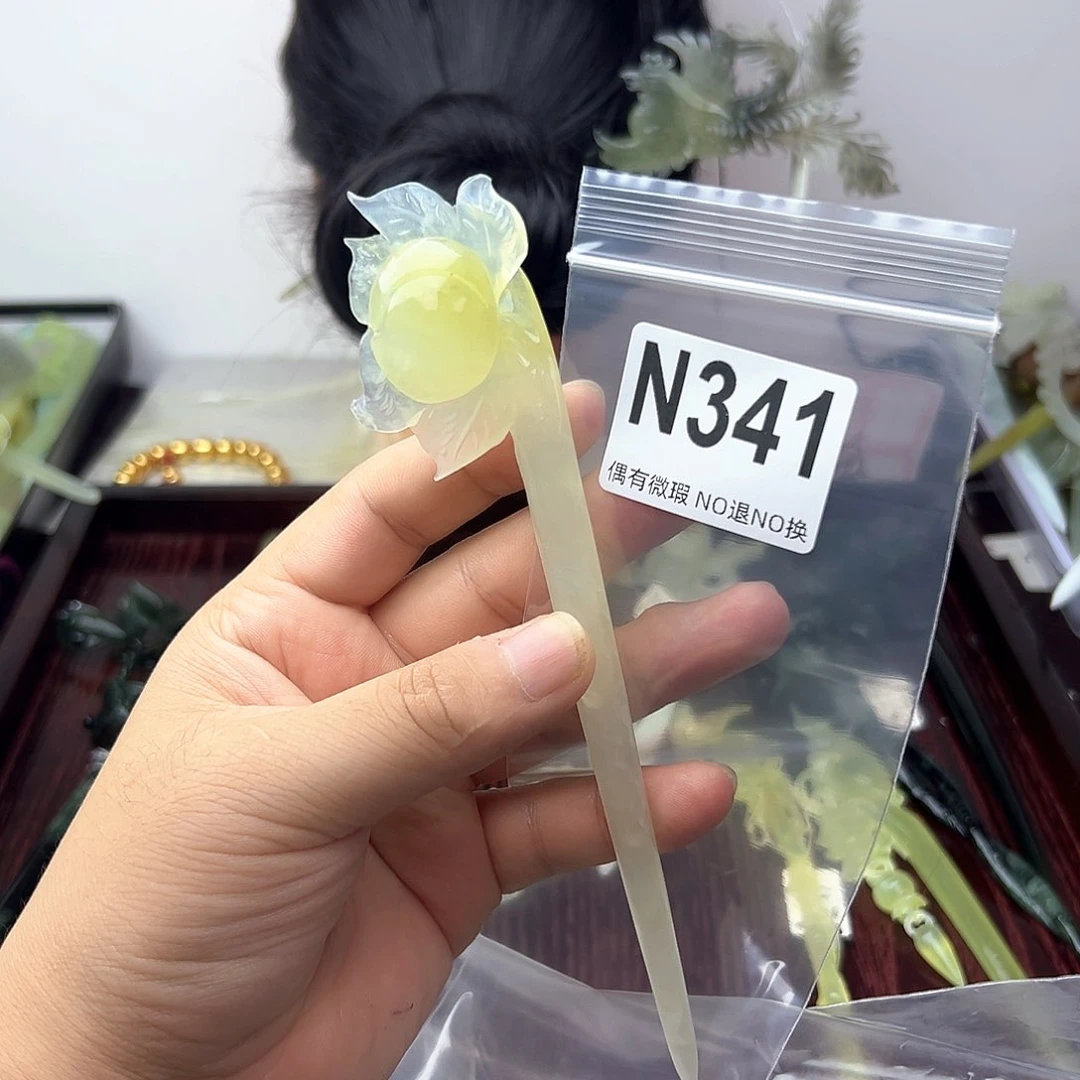 蛇纹石玉合金发饰灰*
