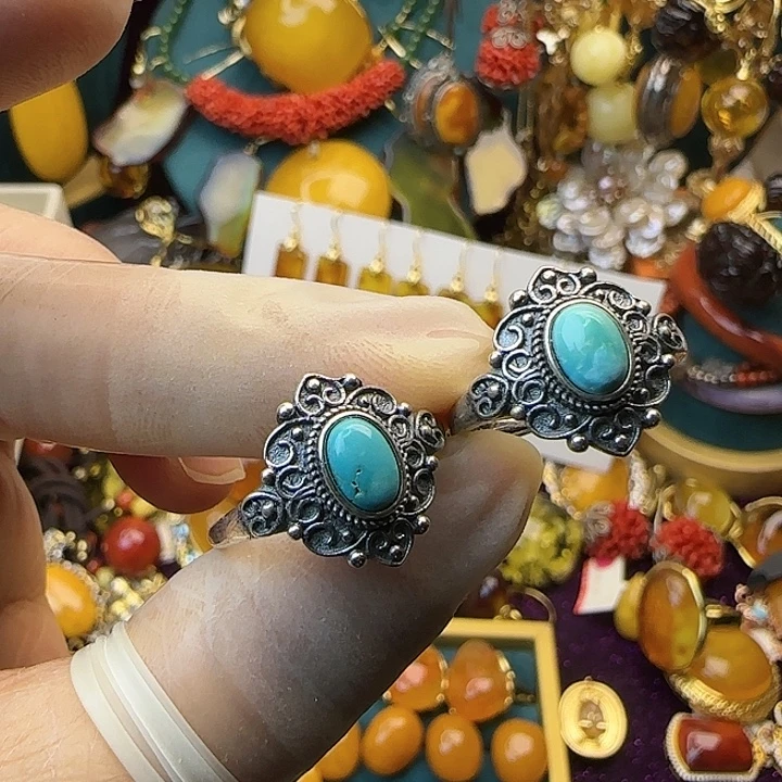 琥珀银S925镶嵌戒指