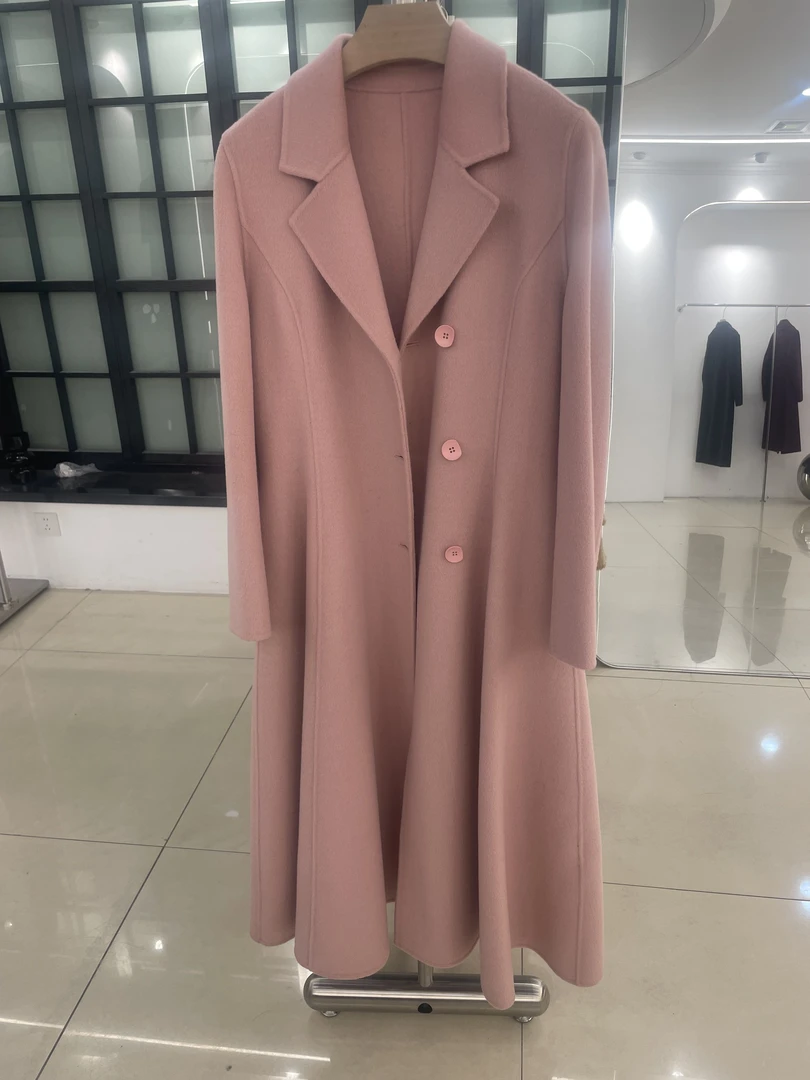 粉色大衣套中长款羊毛大衣孤品