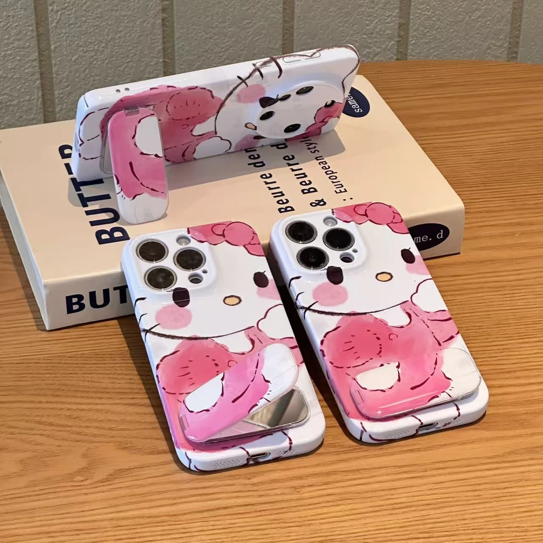 奥菲顿彩绘粉kt镜子支架适用苹果17菲林16手机壳华为vivo小米oppo