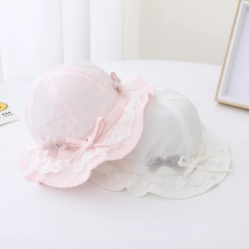 婴儿帽子春秋甜美可爱小月龄女童渔夫帽防晒薄款女宝宝遮阳渔夫帽