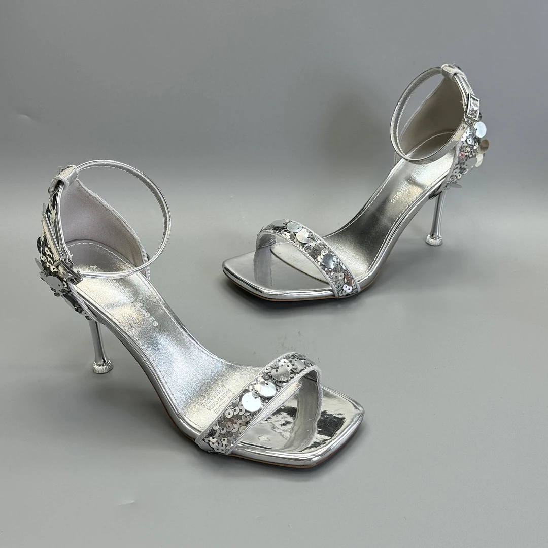 708-8银色细跟高跟鞋
