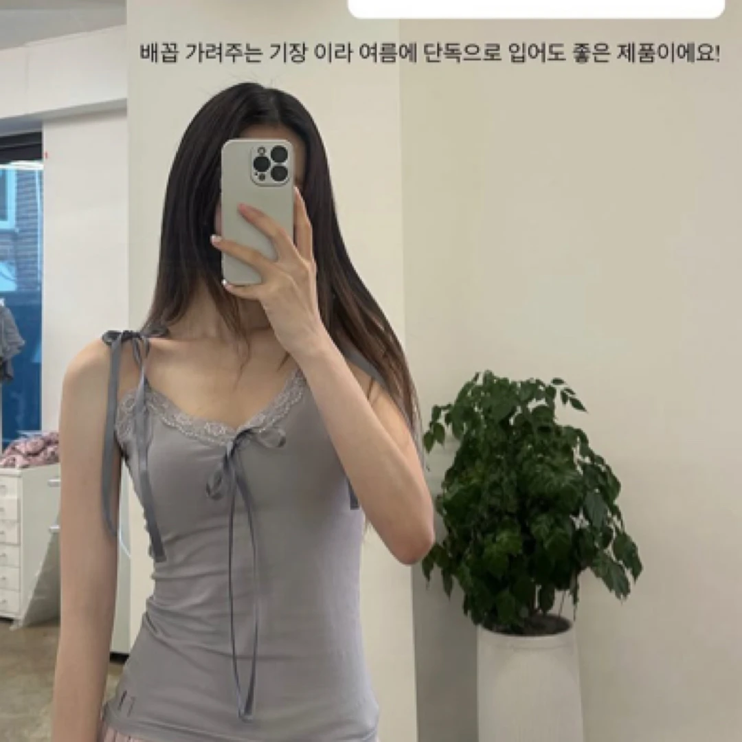 韩国代购正品蕾丝蝴蝶结背心显瘦修身吊带纯欲风