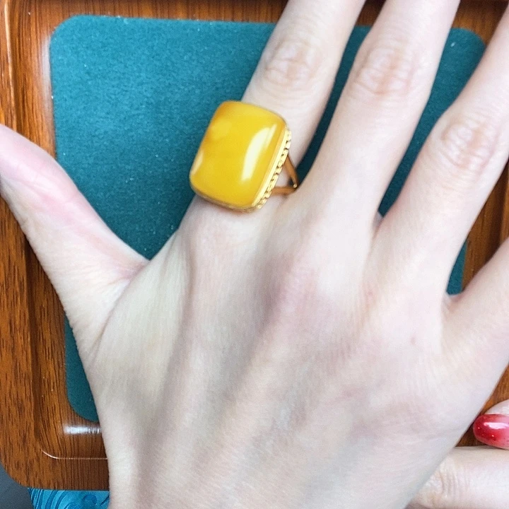 蜜蜡戒指银S925镶嵌戒指