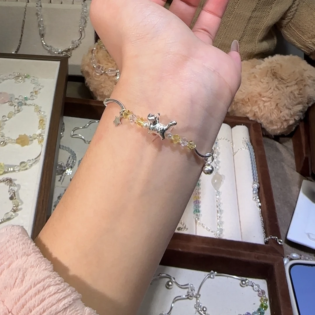 手链烟晶银S925镶嵌傲娇猫