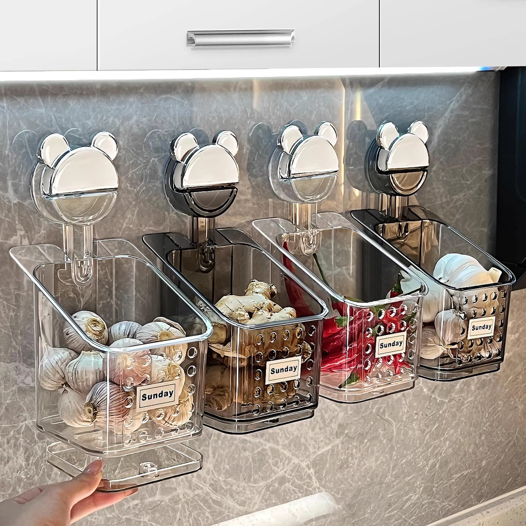 厨房葱姜蒜收纳盒吸盘壁挂生姜大蒜收纳神器家大蒜生姜壁挂收纳盒