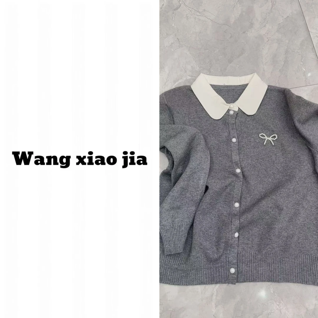 【王晓家】春款翻领蝴蝶结针织毛衫