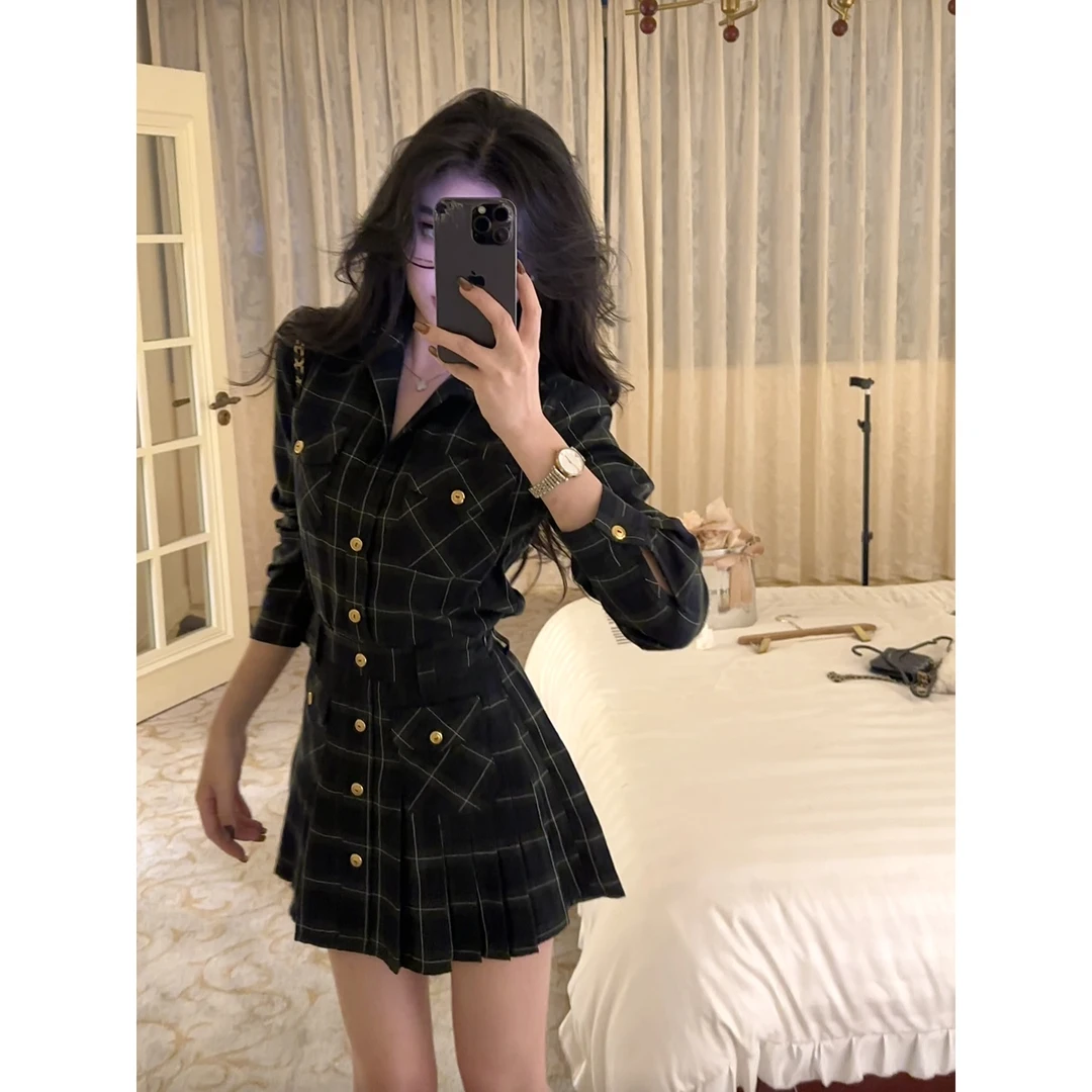 【viviA】早秋韩系富家千金格纹套装6132（绿色）