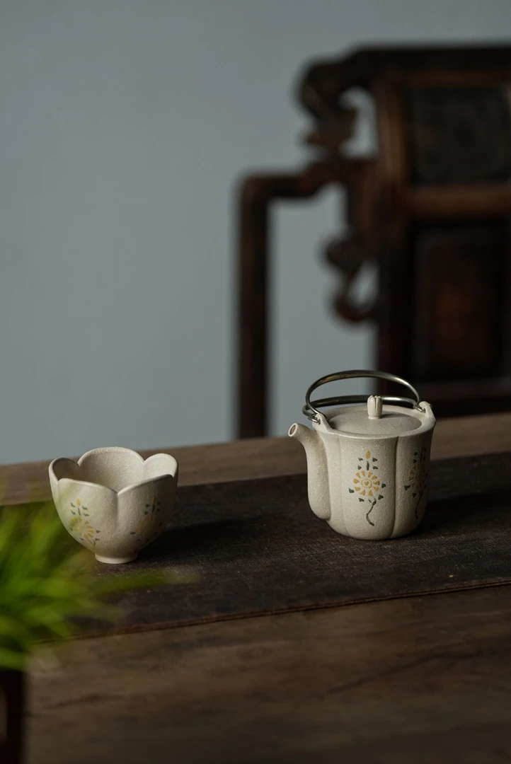 宜兴风华提梁紫砂壶160cc白泥紫砂茶壶泡茶壶茶具一壶一杯套组