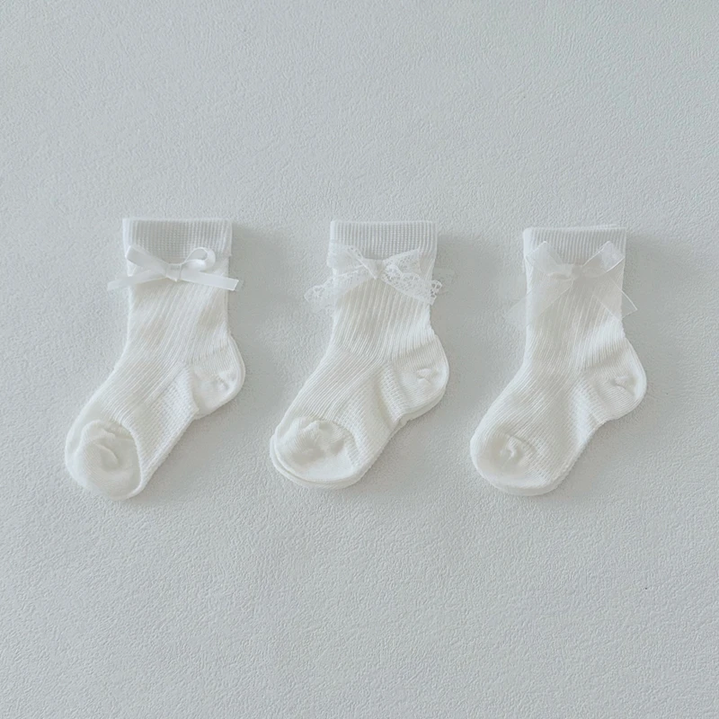 婴儿袜子夏季薄款蝴蝶结公主袜女孩宝宝可爱中筒透气网眼袜不勒腿