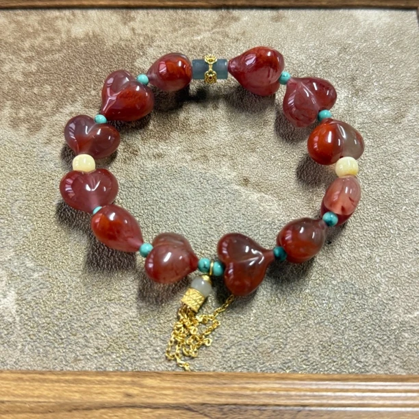 【六六中古】孤品复古爱心型南红手串as1987弹力手围