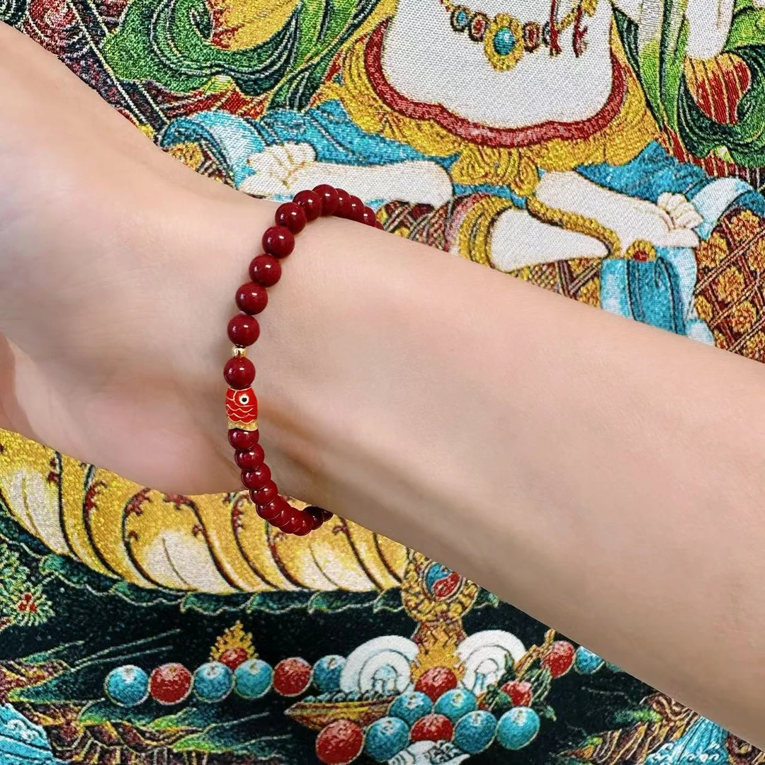 925银手链 925纯银手链【年年有余】本命年岁岁符纯银红绳手绳