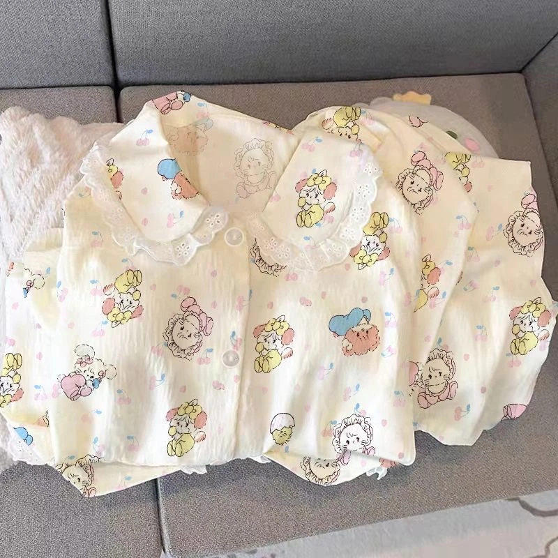 套装夏季睡衣女短袖短裤卡通云朵棉少女家居服